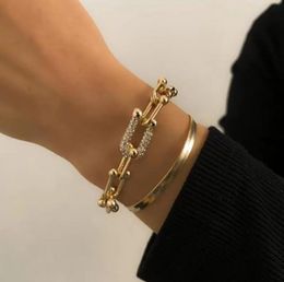 Link Chain Crystal Ushaped Buckle Metal Bangle Bracelet Statement Gold Silver Color Link Fashion Pulseras Women Gift1287401