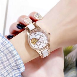 Oupai Watch Women's Hollow Out Machinery Fully Automatic Ceramic Bracelet Waterproof, Simple, Light and Luxury