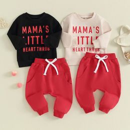 -10-25 Lioraitiin 0-3Y Infant Baby Boy Girl My First Valentines Outfits Long Crewneck Letter Print Sweatshirt Clothes Set 240111