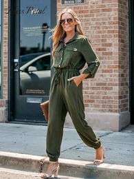 Basic Collar ButtonFront Jogger Jumpsuit For Women Sexy Drawstring Long Sleeve Playsuit Overalls Spring Autumn Romper 240112