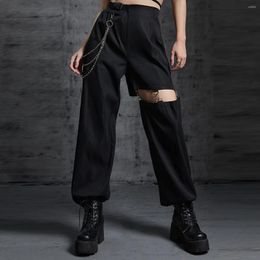 Women's Pants Korean Fashion Harajuku Streetwear Women With Chain Hip Hop Loose Hollow Woman Summer Design Straight Leg Trousers