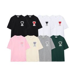 High Embroidered Love Amis T-shirt Short Sleeve Mens and Womens Loose Cotton T-shirt Round Neck Couple Half Sleeve Designer T-shirt High Version Peach Heart Quality