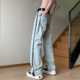 Men's Jeans Wind American High Street Spring and Autumn Trendy Zipper Pants Design Sense Small Pull Long