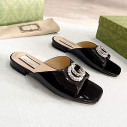 Designer Slides Womens Double Slide Sandal Black Leather Slipper House Mule Flat Pool Sliders Summer Flip Flops Casual Fashion