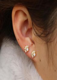 Stud 100 Real 925 Sterling Silver Gold Earrings Nostril Piercings CZ Opal Piercing Nose Curved Prong Rings Body Jewelry4682039