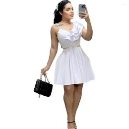 Casual Dresses White Tank Dress Women V Neck Sleeveless Chiffin Female Elegant A Line Maxi Summer Ladies Hollow Out Beach