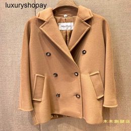 Maxmaras Womens Cashmere Coats Wrap Coat Camel Hair Wool 23fw New Guinea101801 Series Short Solid Color Double Breasted Woolen Coat Jacket for Women