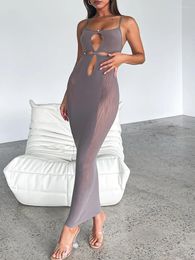 Casual Dresses Women Y2k Fairy Spaghetti Strap Hollow Out Bodycon Dress Summer Solid Colour Cutout Sleeveless Backless Party Club