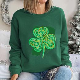 Women's Hoodies Watercolour Shamrock Sweatshirt Cute St Patricks Clover Pullovers Day Sweats Women Fashion Casual Cotton Tops