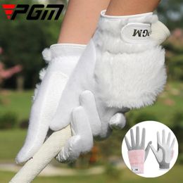 Gloves PGM 1 Pair Women Winter Warm Golf Gloves Ladies Plush Thicken Sports Mittens Skidproof Particles Hook & Loop Golf Finger Cover