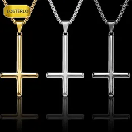 Pendant Necklaces Inverted Cross Necklace Men And Women Personality Stainless Steel Simple Accessories 3mm Waterproof Round Box Chain