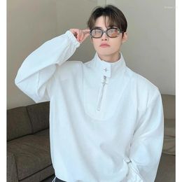 Men's T Shirts Turtleneck Zipper Polo Long Sleeve Men Shirt Teenager Cool Hiphop Fashion Streetwear Personality Oversized Pullover Waffle