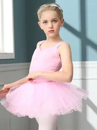 Stage Wear Solid Color Ballet Baby Street Dance Line Costume Jazz Outfit Pleated Leotard Rompers For Girls 2024 Children Latin Mesh Skirt