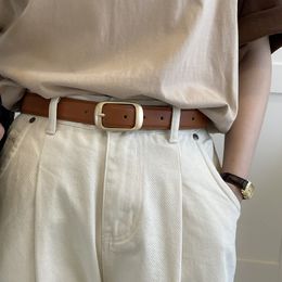 New Belts for Women Genuine Leather Luxury Designer Jeans Belt Female Waistband Fashion Square Metal Buckle Belt Lady Black long buckle belt
