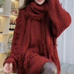 Women's Sweaters 2024 Autumn Winter Female Loose Tassel V-neck Sweater Coats Women Wearing A Scarf Two Piece Set Fashion Korean Split Top