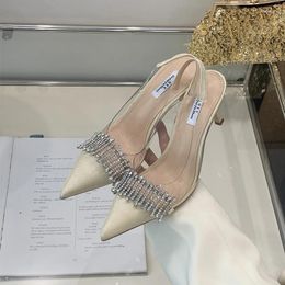 Sandals Fashion Crystal Sequined Rhinestone Women's Pumps Sexy Pointed Toe High Heels Wedding Prom Shoes Ladies PVC Transparent