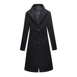 Winter Cloth Mens Slim Black Business Longer Trench Coats / Male Fine Woolen Cloth Wool Blends Coat Jackets 240111