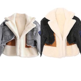 Cowboy lamb's wool short section trend padded cotton style lapel long-sleeved fringe casual jacket coats designer women