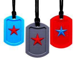 Silicone Dog Tag Pendant with Star Kids Teether Teething Toys Oral Sensory Autism Chew Toy Silicone Necklace6358545