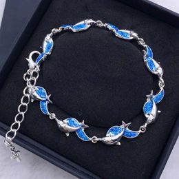 Link Bracelets Fashion Charm Dolphin Blue Opal Sea For Women Boho Animal Bracelet Beach Ocean Jewellery Gift Bijoux Female 2024