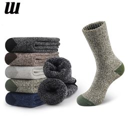 5 Pairs Merino Wool Socks for Men Thick Thermal Warm Winter Outdoor Sports Boot Breathable Hiking Cold 240112