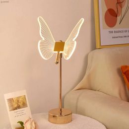 Night Lights Acrylic Butterfly LED Desk Lamp Retro Gold Art Crafts Bedroom Atmosphere Light 3Modes Living Room Bedside Night Light Ornaments YQ240112