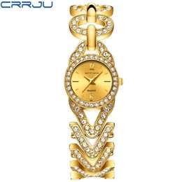 cwp 2021 Women Watches CRRJU Golden Waterproof Wrist Watch Fashion Jewelry Bracelet Stainless Steel Quartz Male Gift318w