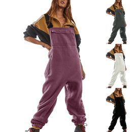 WomenS Fleece Overalls OnePiece Adjustable Suspender Straps Bibs Loose Jumpsuits Warm Winter Fuzzy Ski Pants Femme Clothes 240112