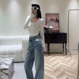 Women's jeans designer pants blue Colour autumn high waisted loose and slimming straight leg wide leg pants with pockets regular and versatile style