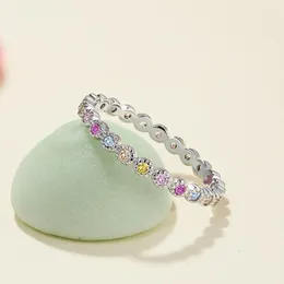 Cluster Rings 925 Sterling Silver Ring Band Rainbow Colourful Pink Diamond Cz Cubic Zirconia Jewellery Women