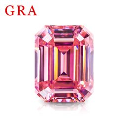Loose Gemstones Pink Emerald Cut Moissanite With Certificate 05ct To 5ct Bead Gems Pass Diamond Test Stone For Jewelry Making 240112