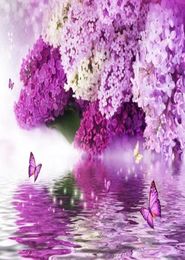 beautiful scenery wallpapers Purple flower hydrology reflection butterfly background wall3022684