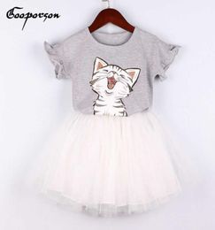Fashiong Kids Girls Clothes Set Cute Cat Printed Grey T Shirt And White Tutu Skirt Princess Clothing Suit For Baby Girl Summer 2104592934