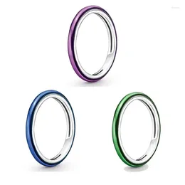 Cluster Rings Authentic 925 Sterling Silver Sparkling Me Shocking Purple & Green Blue Ring For Women Wedding Party Europe Fashion Jewelry