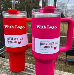 40oz Cosmo Pink Target Red H2.0 Stainless Steel Tumblers Cups With Silicone Handle Lid Straw 2nd Generation Big Capacity Travel Car Mugs Vacuum Water Bottles G0112