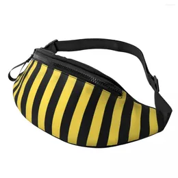 Waist Bags Vertical Striped Bag Black And Yellow Men Running Pack Print Polyester