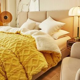 Warmth Duvet Cover Dual Use Blanket Artificial Cashmere Warm Winter Blanket Soft Cosy Fleece Quilt Cover Plush Blankets for Beds 240111