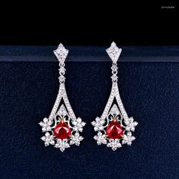 Dangle Earrings Foydjew Luxury Designer Jewellery Iron Tower Shape Simulation Pigeon Blood Ruby Long Style Colour Treasure Ear Accessories