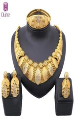 Dubai Gold Color Crystal Jewelry Set For Women Necklace Earrings Bracelet Ring Italian Bridal Wedding Accessories Jewellry Sets9458136