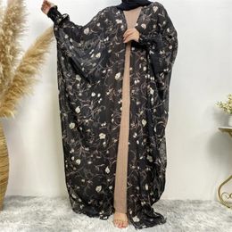 Ethnic Clothing Chiffon Print Muslim Dress Soft Islam Summer Cardigan For Women Arab Turkey Elegant Thin Long Open Robes