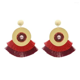 Dangle Earrings Sector Thread Tassel Drop For Women Bohemian Ethnic Beache Statement Earr Round Gold Color Metal Bijoux Maxi Jewelry