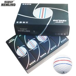 Tees Brand New Golf Ball 12pcs/box 3 Colour Full Aim Lines 3piece Golf Game Ball Super Long Distance with Retail Package Dropship
