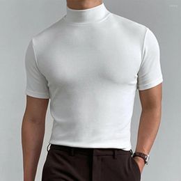 Men's T Shirts Fashion Summer Man T-Shirts Basic Slim Fit Muscle Solid Colour Turtleneck Short Sleeve Tee Tops Clothing Shirt For Men