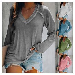 Women's T Shirts Solid Colour Long Sleeve V-neck Panel Casual Plus Size T-shirt Top My Body Choice