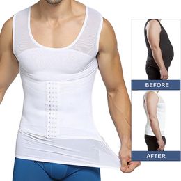 Mens Compression Vest Slimming Body Shaper Shirt Tummy Control Fitness Workout Tank Tops Abs Abdomen Undershirts with Hooks 240112