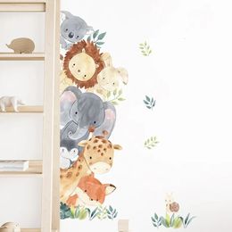 1 Pc Cartoon Cute Peep Animals Elephant Giraffe Rabbit Wall Stickers for Waterproof PVC Kids Room Kindergarten Home Decoration 240112