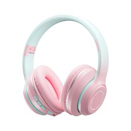Headphone/Headset 2023 Music Headset Gradient Color Bluetooth Headphone Wireless LED Light With Mic Gamer Earphone Kids Lovely Christmas Gifts