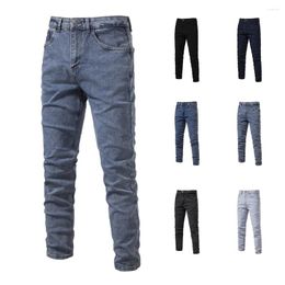 Men's Pants 2024 Spring And Autumn Personalised Denim Washed Trendy Casual Micro-Elastic Straight