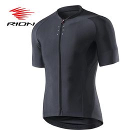 Sets RION Cycling Men's Bike Black Reflective Jerseys Short Sleeves Summer Motocross Mountain Bike Downhill Racing Road Bicycle Tops