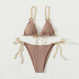 Plus Size Swimwear 2023 Swimsuit Female Two-Piece Bikini Set Fairy Style Sex Sense Pure Colour Lace-Up Drop Delivery Otzga